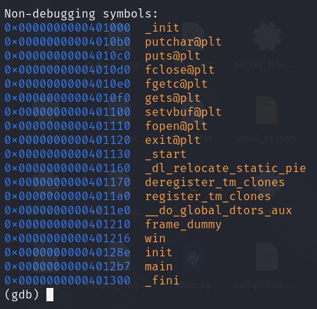 GDB win function